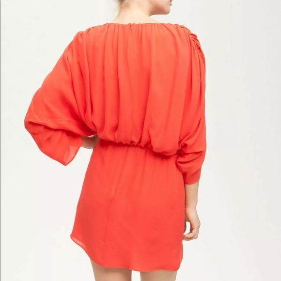 PARKER Coral Silk Gathered Plunge Dress Size - Picture 4 of 13